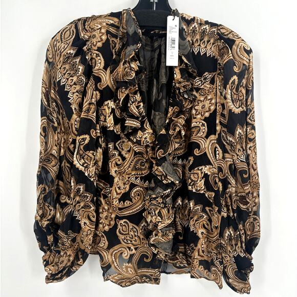 Alice and Olive Women's Spring Paisley Black Betsie Ruffled Blouse Top Size S - Picture 4 of 11